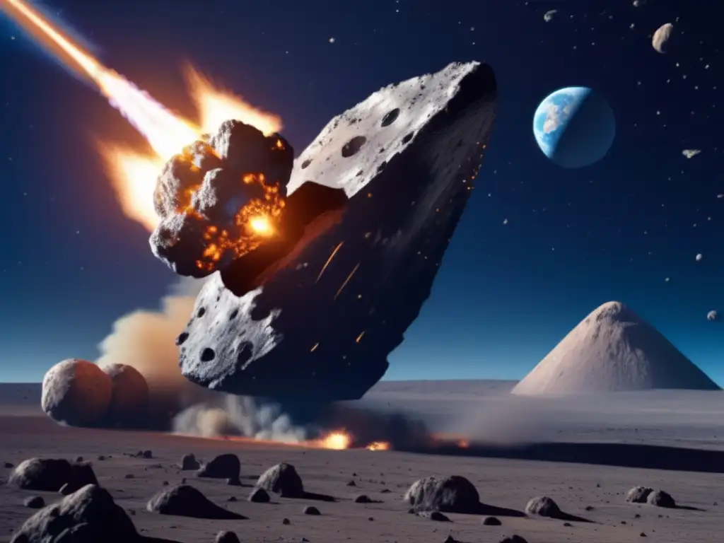 An incredible image of a spacecraft saving the day, pushing an asteroid off course with its mighty thrusters
