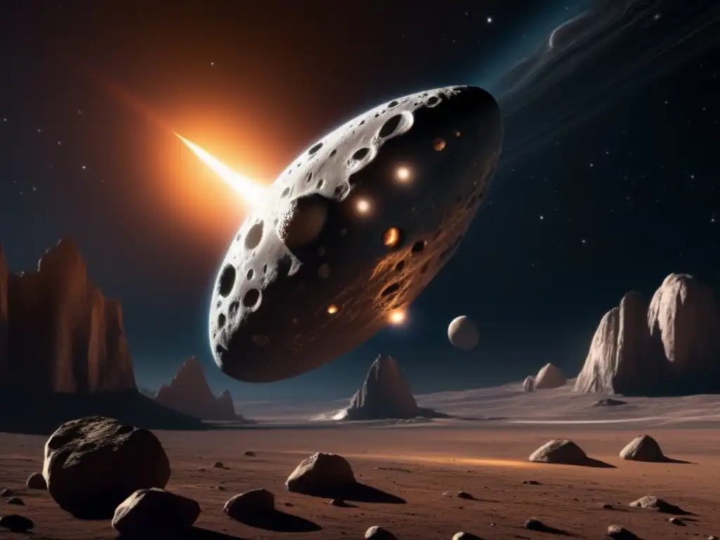 Witness the breathtaking beauty of the Hercules asteroid and the photorealistic depiction of the spaceship's metallic surface as they coexist in cosmic harmony