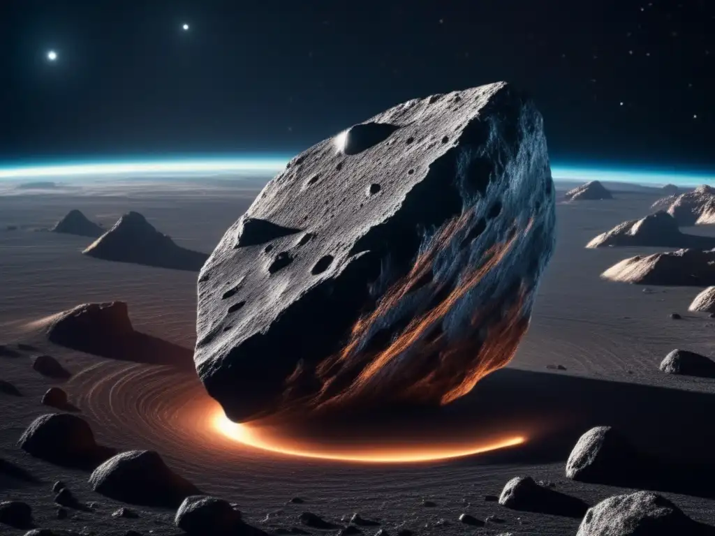 A celestial wonder, this rocky asteroid glows in the cosmic light, its rugged terrain a testament to the dynamic forces of space