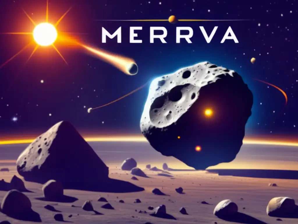 A stunning 8k image illuminates the intense light of Minerva in orbit around the sun, casting a harsh glow on this photorealistic asteroid