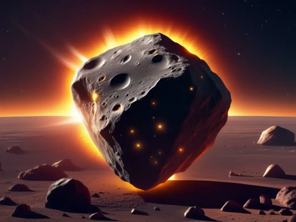 A stunning, high-resolution image of a rocky asteroid, similar in appearance to Glaucus, orbits the sun in a photorealistic style