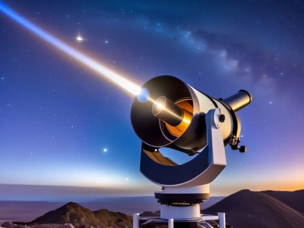 An awe-inspiring image of a telescope reaching towards the sky, its barrel turned upwards in a quest to capture the wonder of the night sky