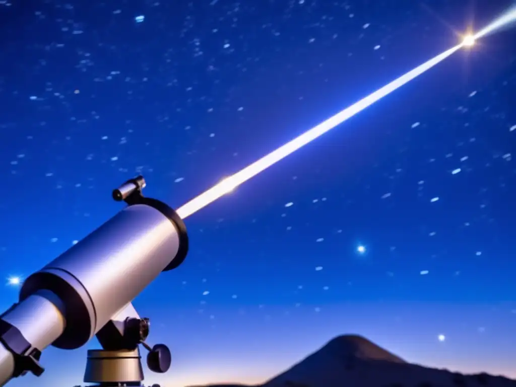 A captivating closeup of a telescope exploring a distant asteroid, surrounded by a canvas of sparkling stars in the deep blue sky