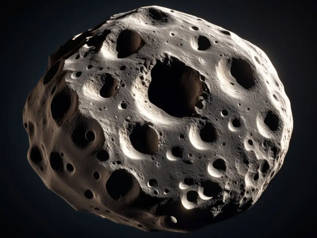 An awe-inspiring image of an asteroid, with intricate surface details such as craters, ridges, and valleys, viewed against a deep black space backdrop