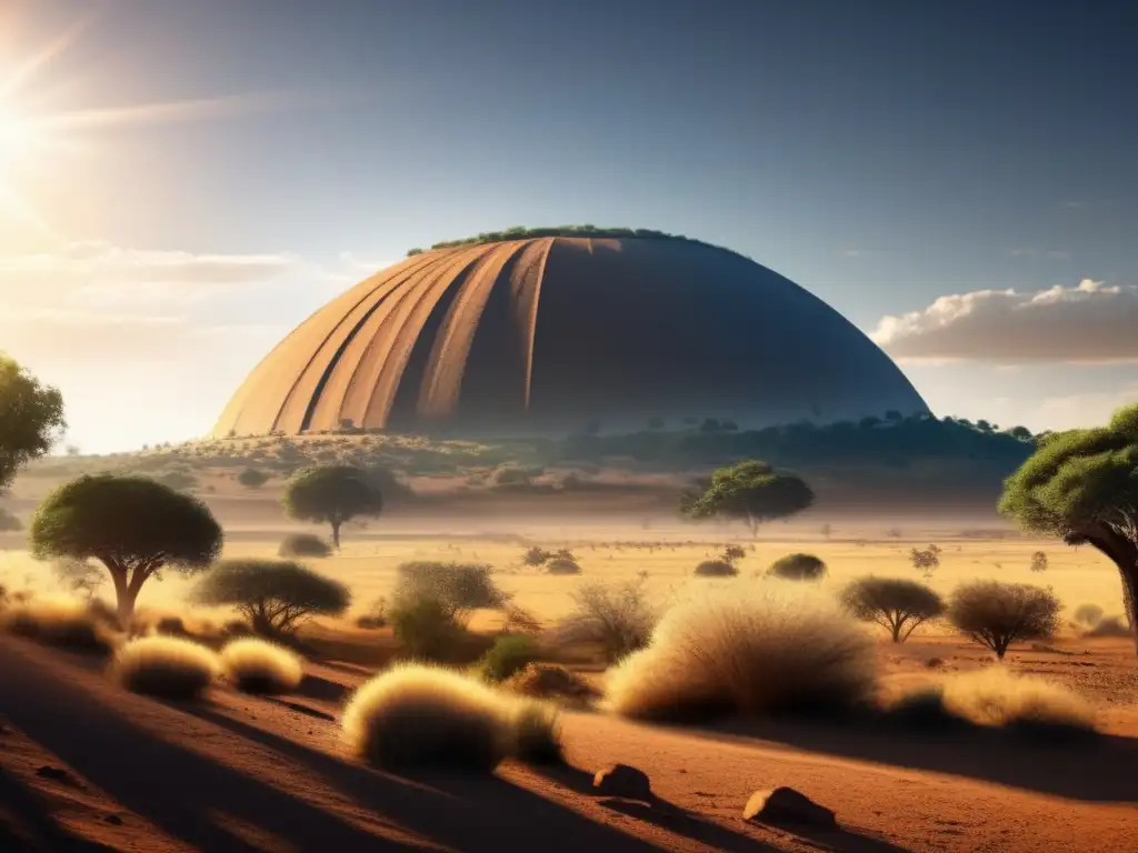 A stunning photorealistic image captures the grandeur and desolation of the Vredefort Dome, surrounded by a barren landscape