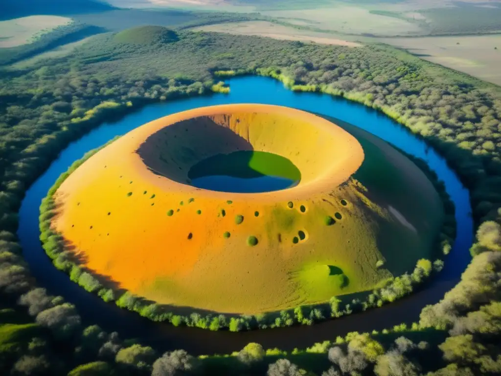 A breathtaking aerial view of the Vredefort Dome, with its pits and craters clearly visible in a highly detailed photo