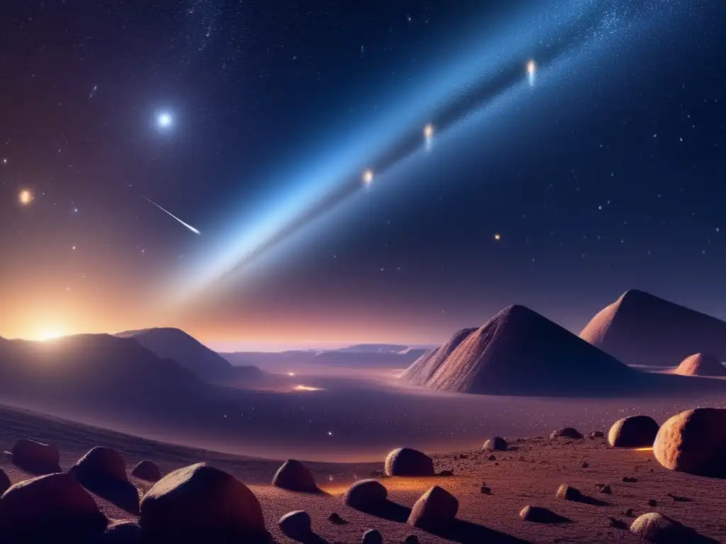 A breathtaking photorealistic portrayal of the Zodiacal Light emanating from an asteroid belt, viewed from a hypothetical spacecraft orbiting in the Kuiper Belt